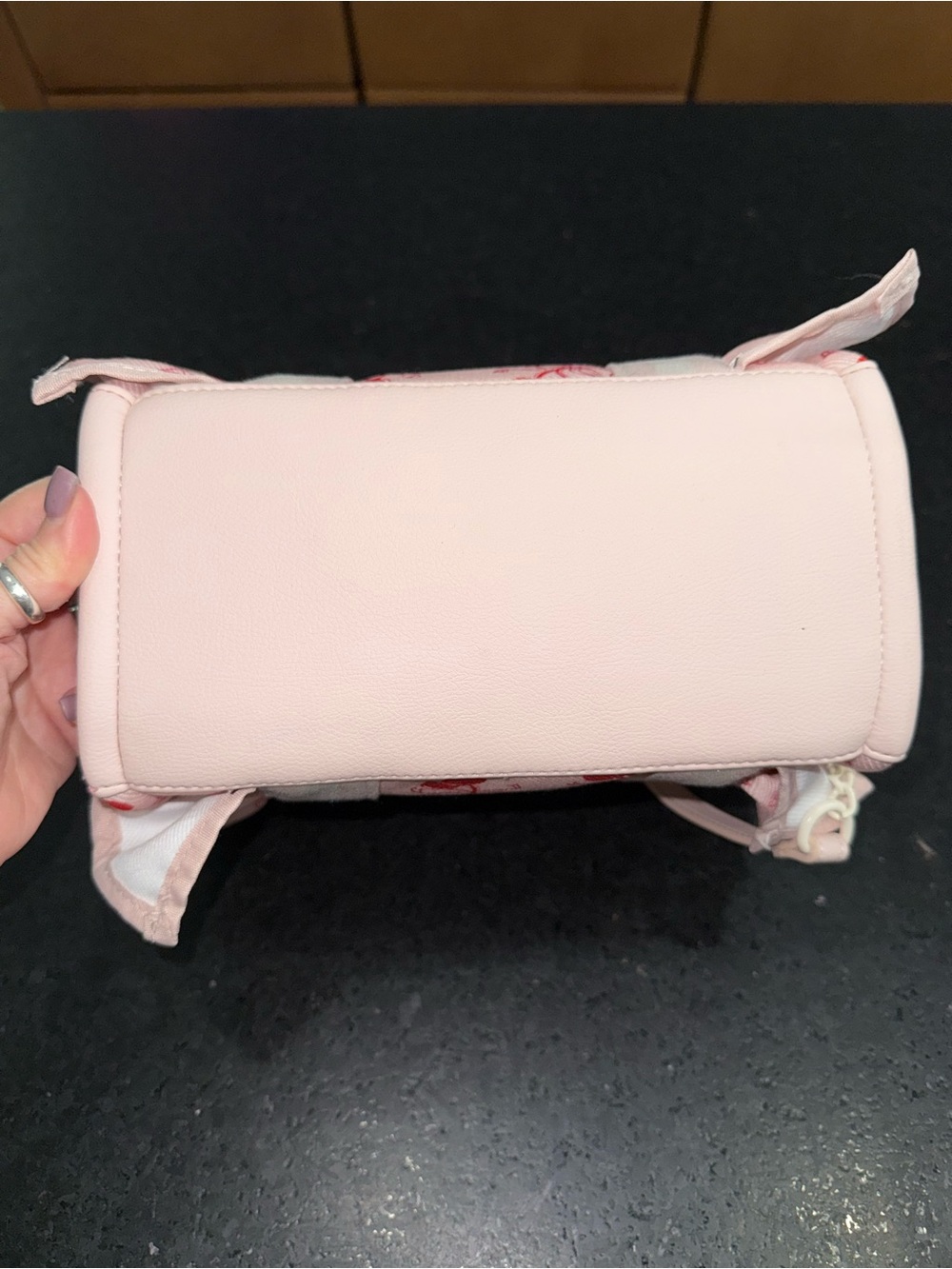 NEW LUV BETSEY JOHNSON Pink Red Cherry RUFFLE TOP HANDLE crossbody pompom Bag - Picture 8 of 16